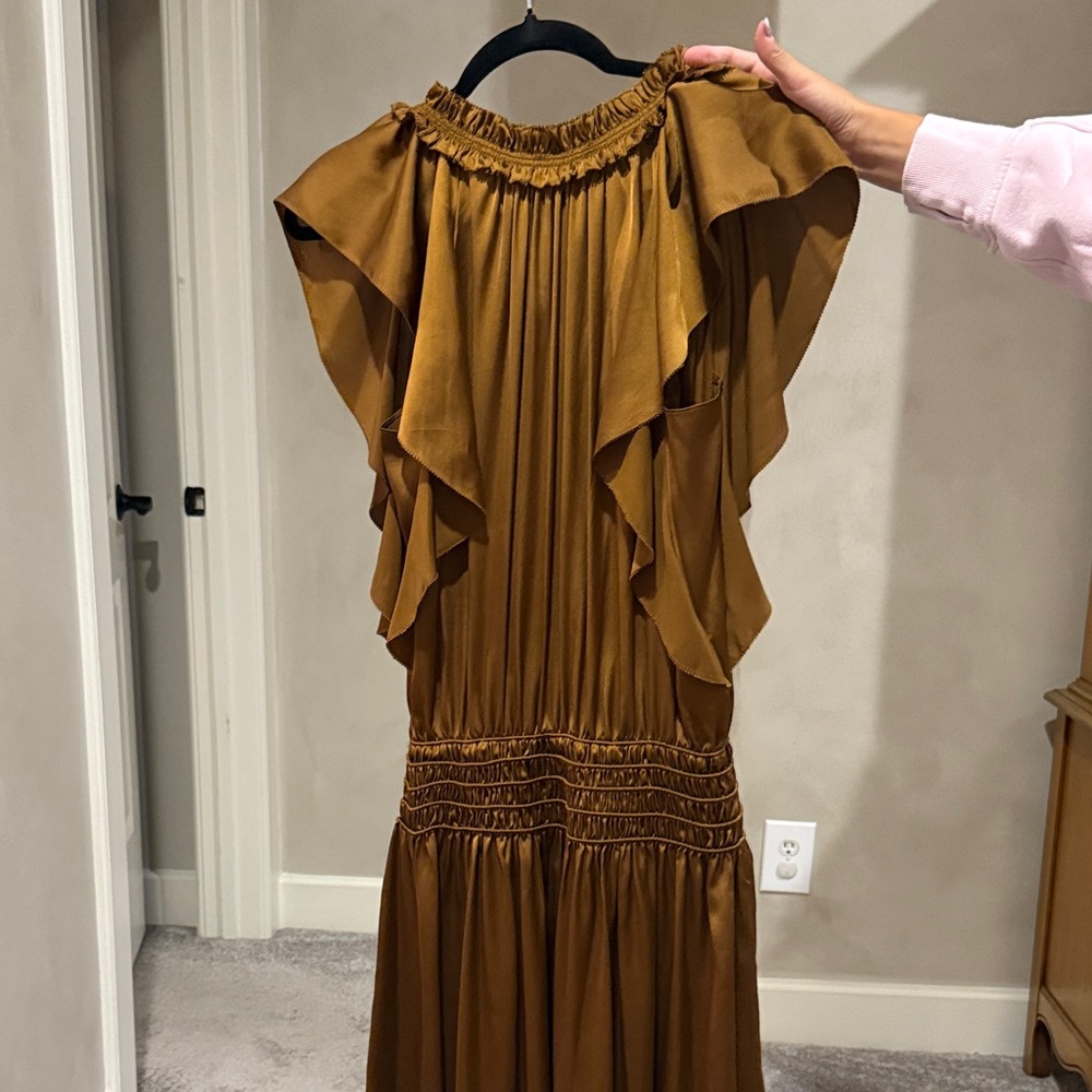 Ramy Brook Wrenn Dress in Metallic Copper Satin Midi Dress Size: Small - Picture 9 of 16